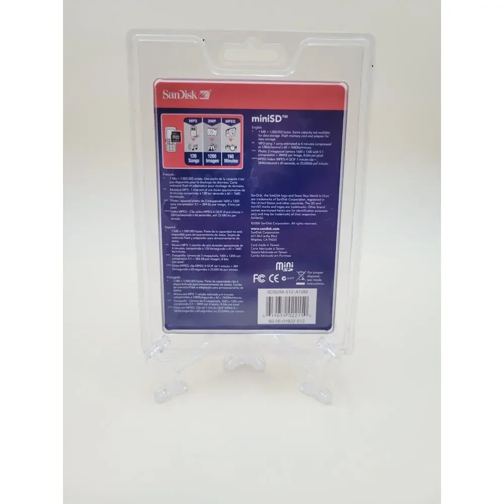 SanDisk 512MB miniSD Memory Card with SD Adapter SDSDM-512-A10M New Sealed 2006